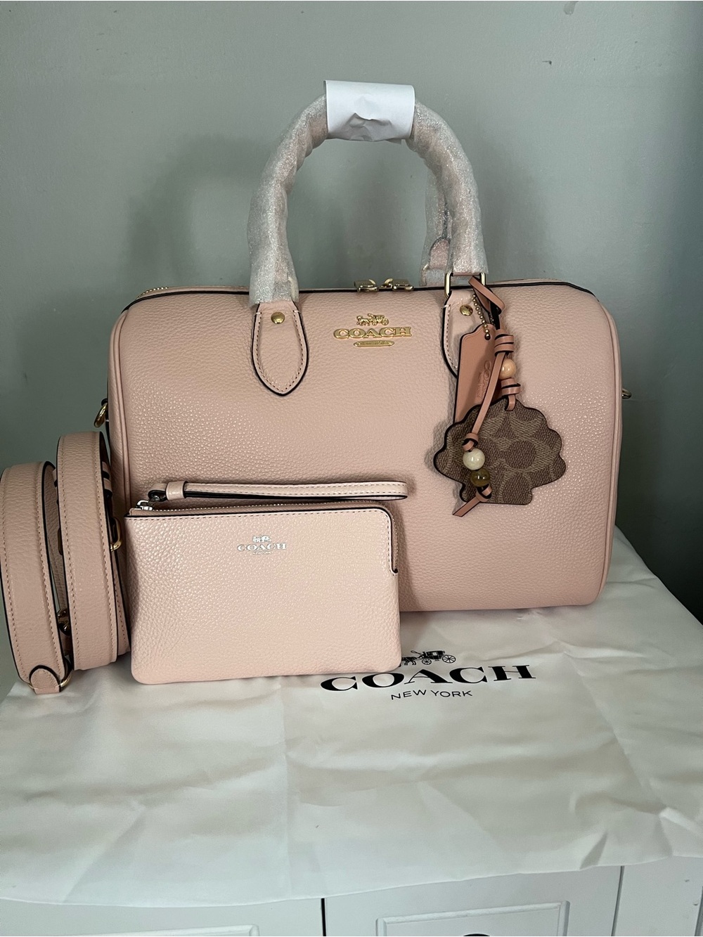 Coach Rowan Large Satchel Bag
With Shell Charm And Wristlet - Picture 7 of 9